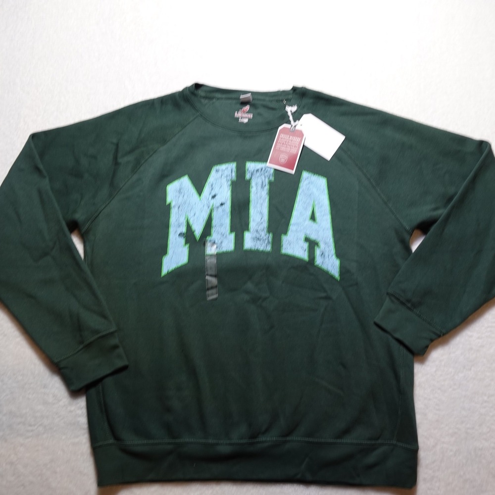 League Essential Crew 2.0 Sweatshirt Men's Large Dark Green MIA Graphic NWT